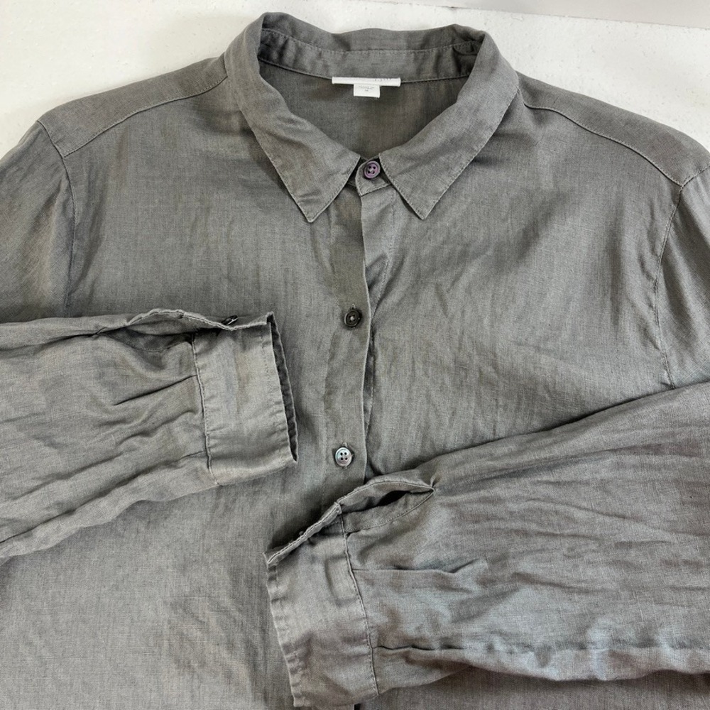 J. Jill Essential Shirt Size M Gray Love Linen Button Down Blouse Long‎ Sleeve